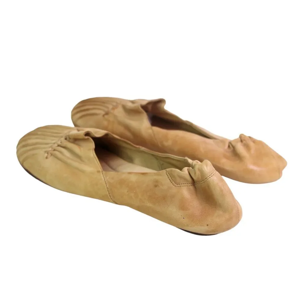Chocolat Blu TAN BROWN REAL LEATHER FLAT ROUND TOE BALLET SLIP ON SHOES Sz 9.5